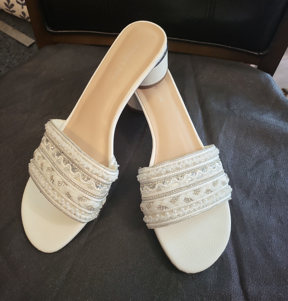 London Fog White Embellished Slide Mules
